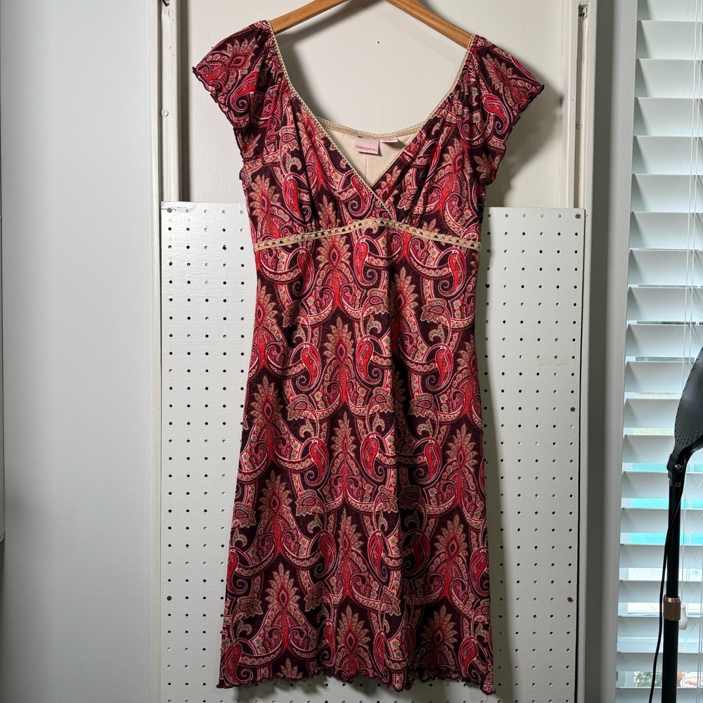 Xhilaration Mini Dress Women's Medium Paisley‎ Sleeveless Ruffle Y2K VTG Empire
